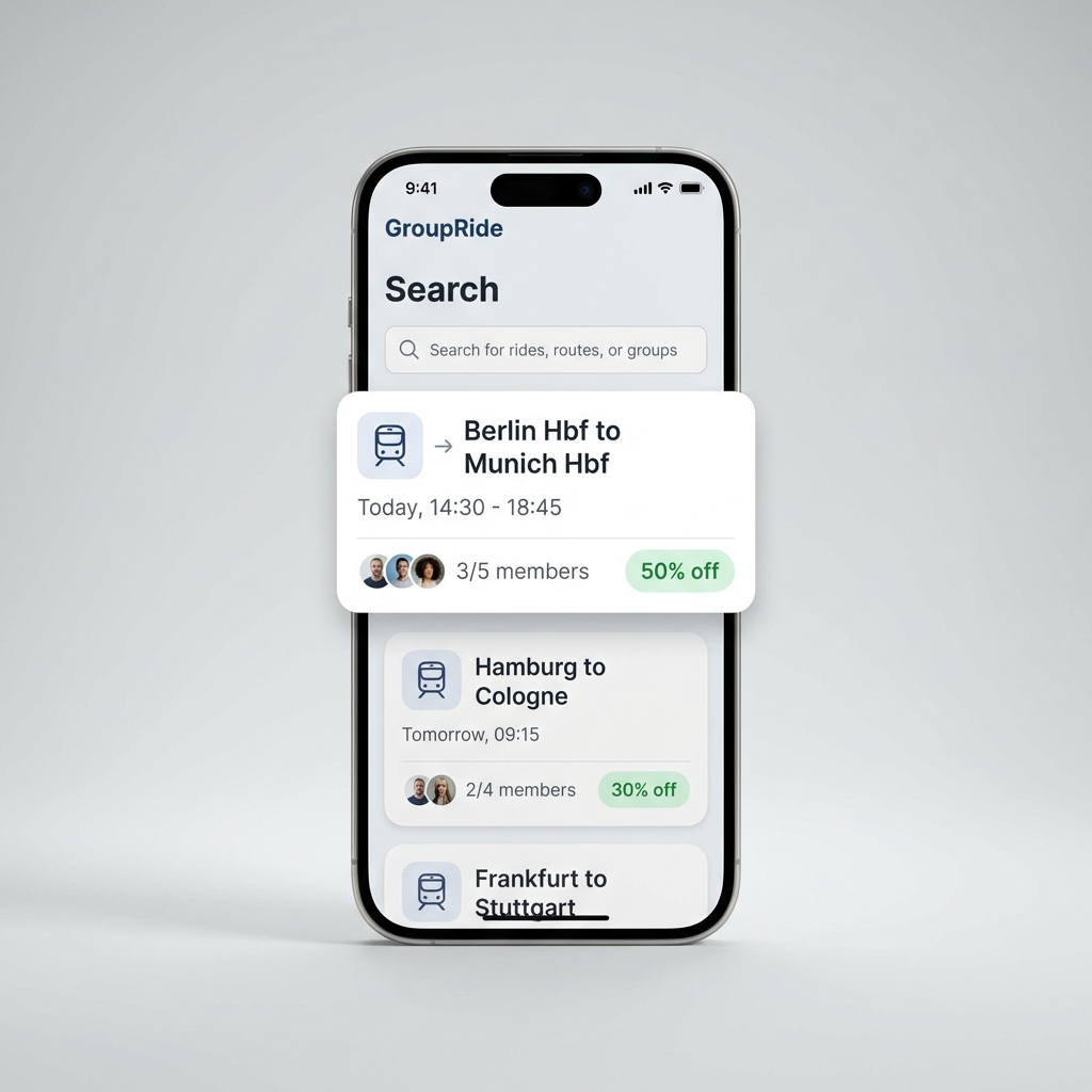 GroupRide App Suche - ICE Gruppenreise finden